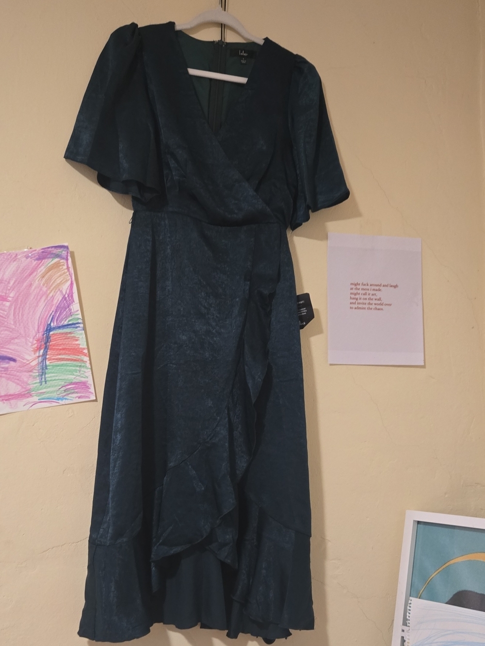 NWT Lulu's Dark Teal Wrap-Front Midi Dress